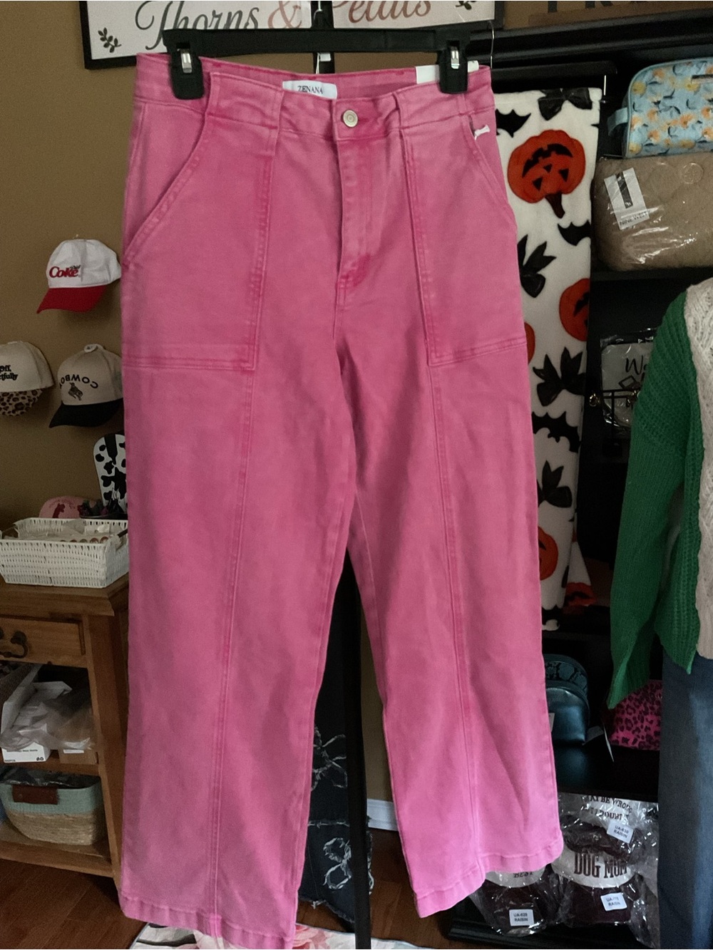 Zenana Pink Wide-Leg Utility Jeans